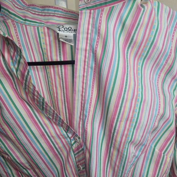 Vintage Lilly Pulitzer Striped V-Neck Button-Up Blouse Long Sleeve Size 8 - Picture 5 of 12